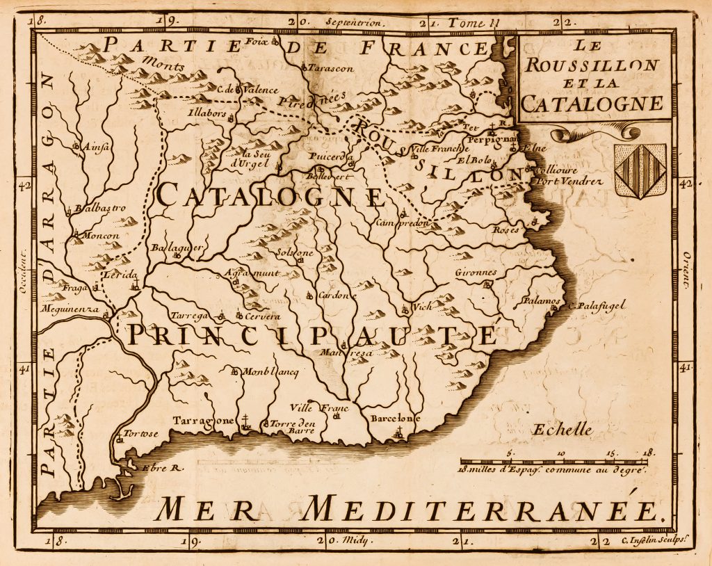 Old map of Catalonia in Spain Vintage style