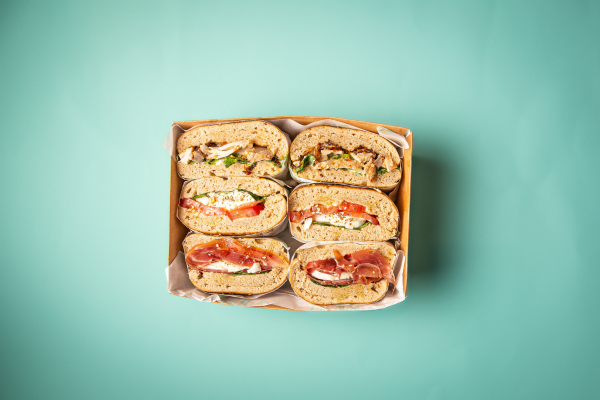 Gallio Catering Sandwiches Box Prosciutto, Chicken, Burrata Cheese Focaccia roll.