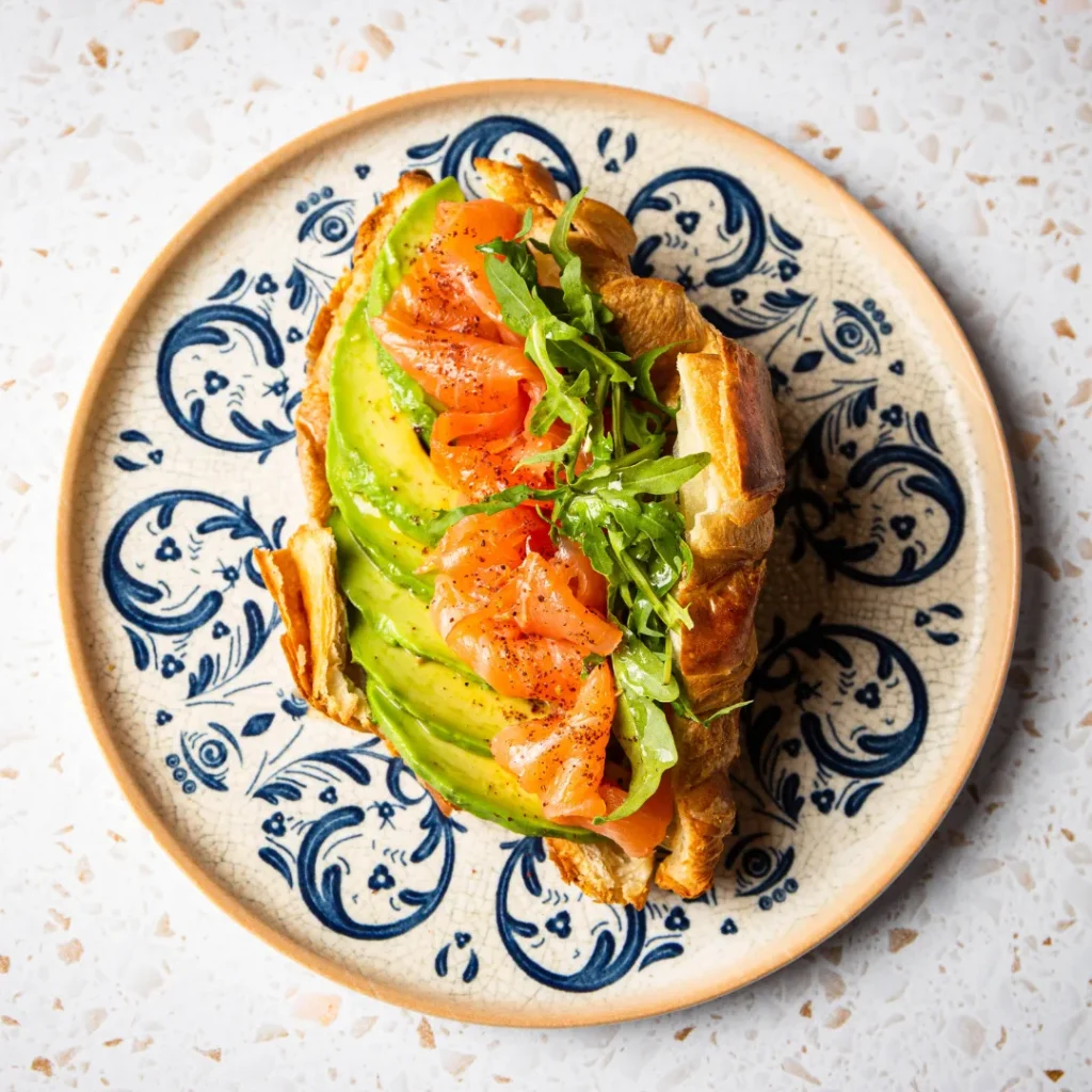 Salmon & Avocado Croissant Gallio Breakfast menu Canary Wharf Mediterranean Restaurant